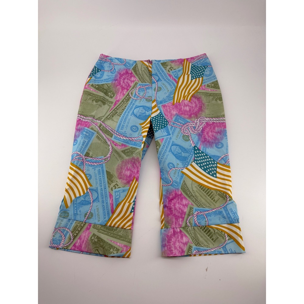 Vtg 90s Y2K Profile USA Vibrant Money US Flag Capri Pants Pedal Pusher Pink L